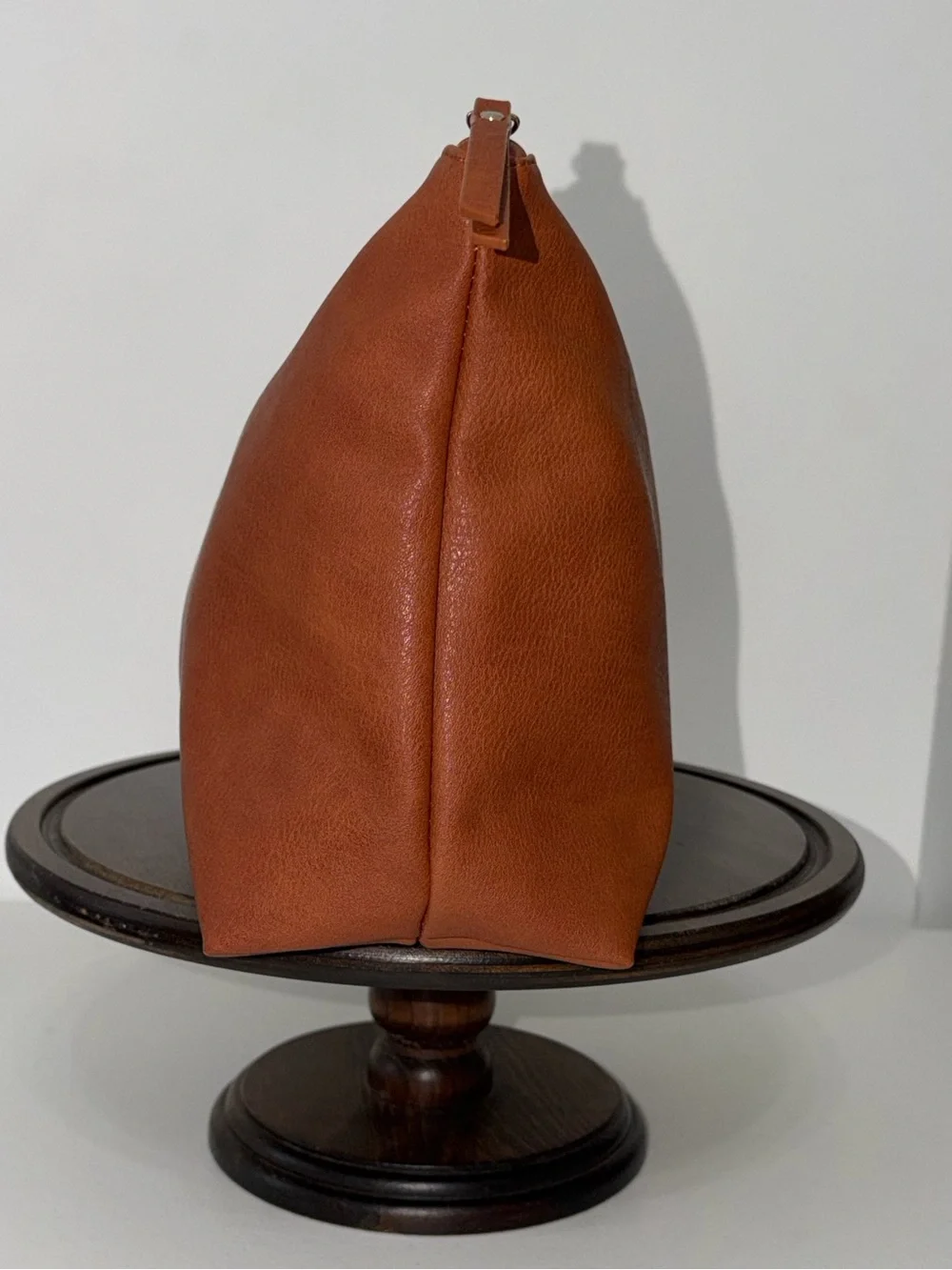 Sasha + Sofi Cognac Brown Faux Leather Pouch Clutch Zip Bag Speckled Lining